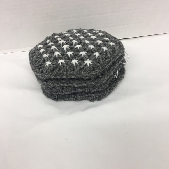 Woven Loom Coasters Grey and White Color Handmade New Set of 4 - Picture 6 of 6